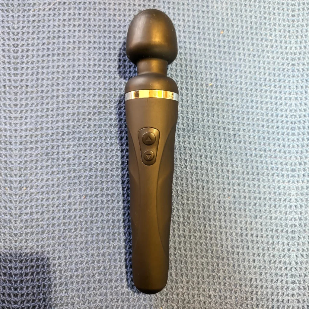 Lovense Domi 2 wand vibrator shown full length from head to handle
