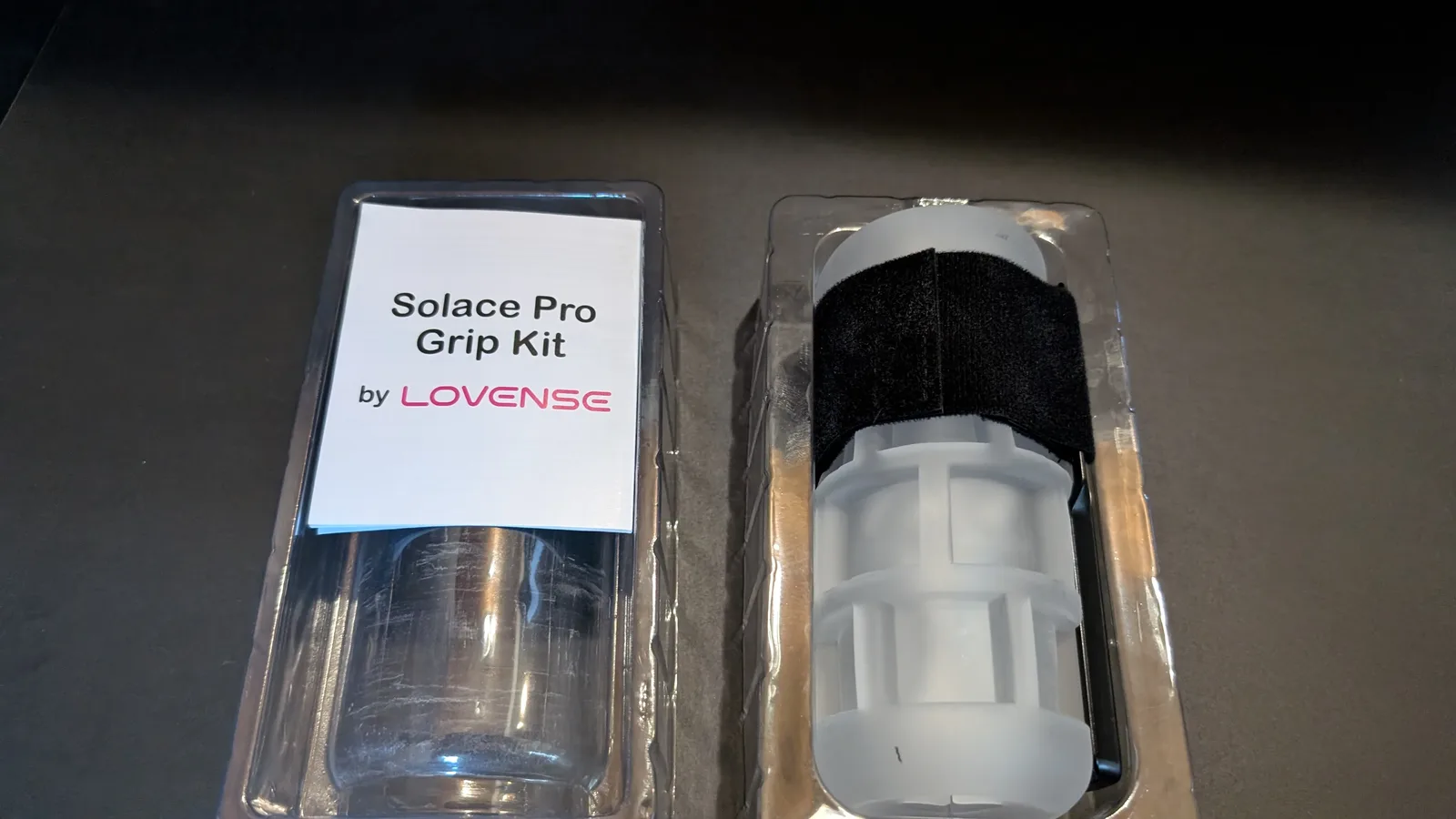 Both halves of the Solace Pro Grip Kit packaging, the instruction card in one and the strapped sleeve in the other
